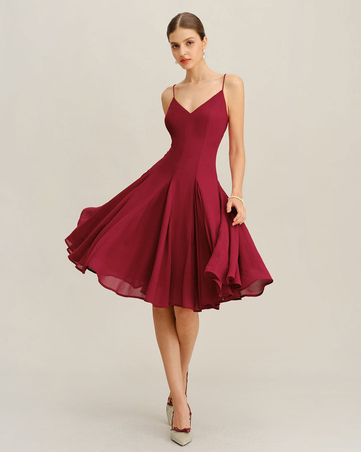 Morgan and Brooke | Chiffon A-Line Slip Midi Dress in Red