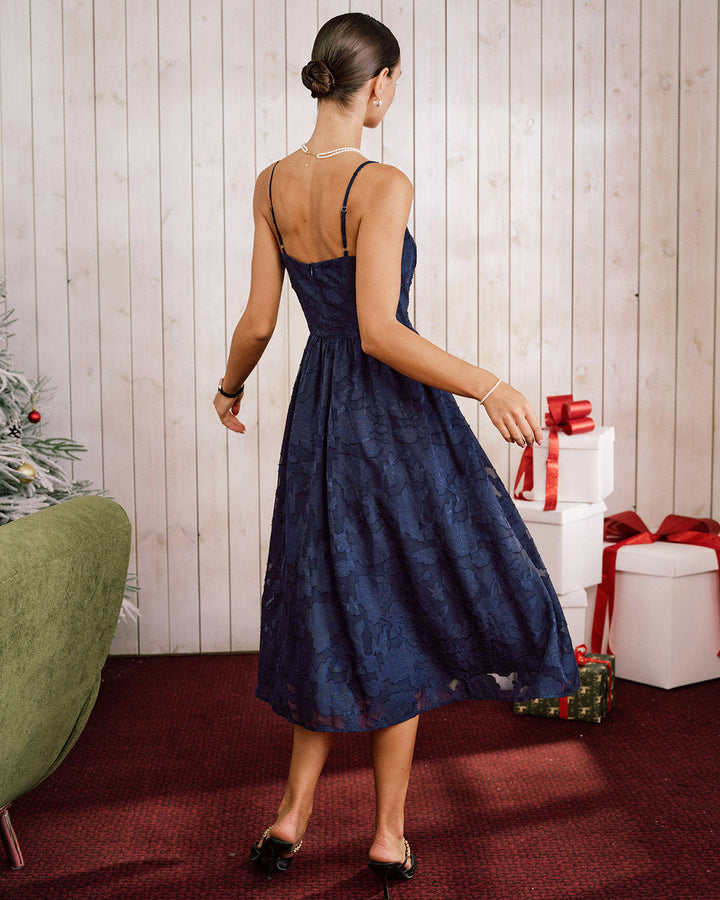 Morgan and Brooke | Jacquard A-Line Slip Midi Dress in Blue