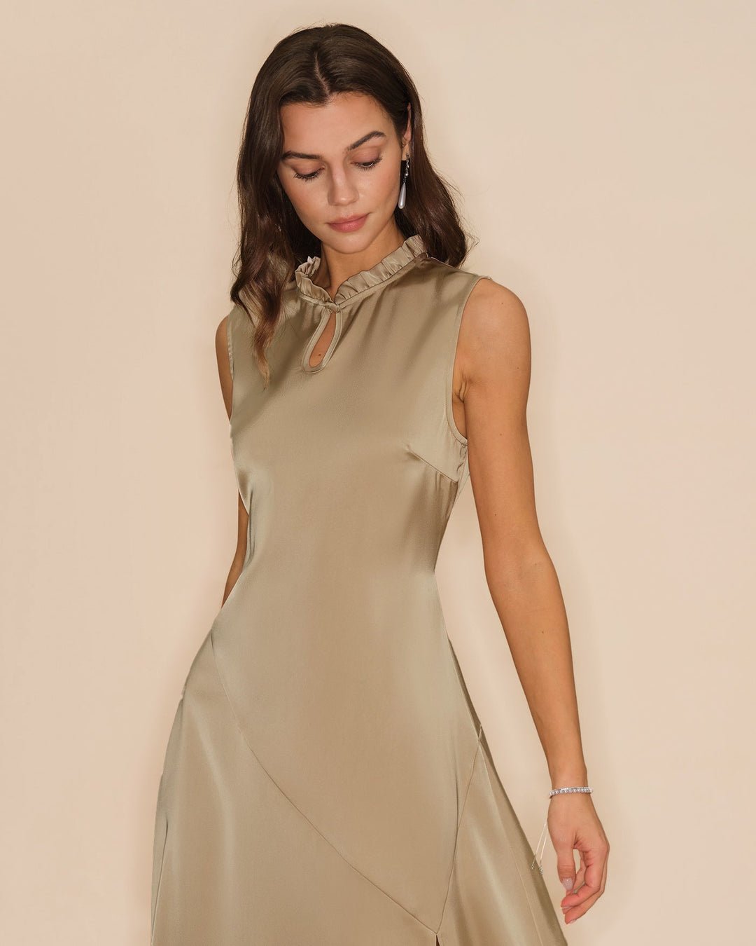Morgan and Brooke | Ruffled Midi Dress for Women in Apricot