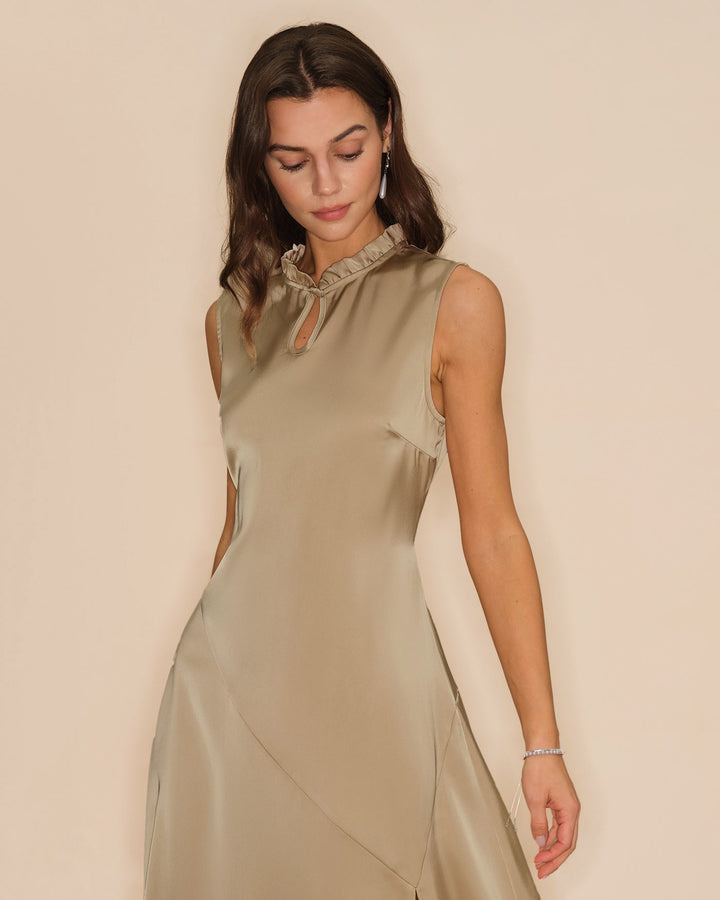Morgan and Brooke | Ruffled Midi Dress for Women in Apricot
