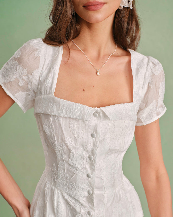 Morgan and Brooke | White Square Neck Cross Midi Dress