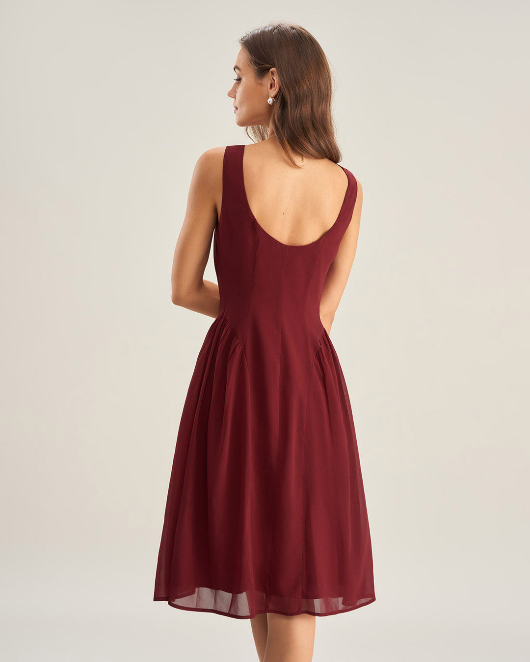 Morgan and Brooke | Chiffon Sleeveless Midi Dress, Wine Red