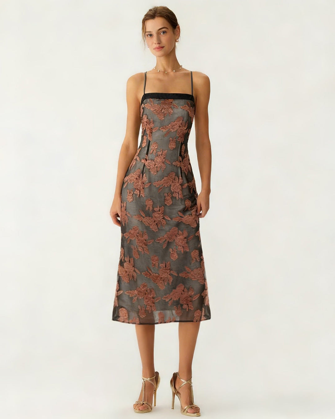 Morgan and Brooke | Floral Slip Midi Dress in Caramel