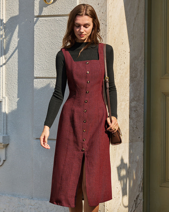 Morgan and Brooke | Sleeveless Red Midi Dress with Slit