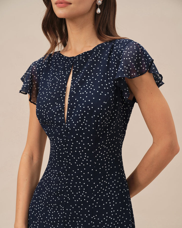 Morgan and Brooke | Polka Dot Midi Dress for Women in Blue