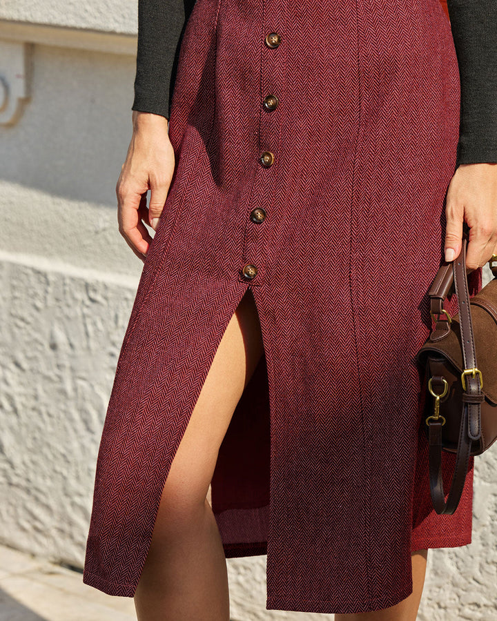 Morgan and Brooke | Sleeveless Red Midi Dress with Slit