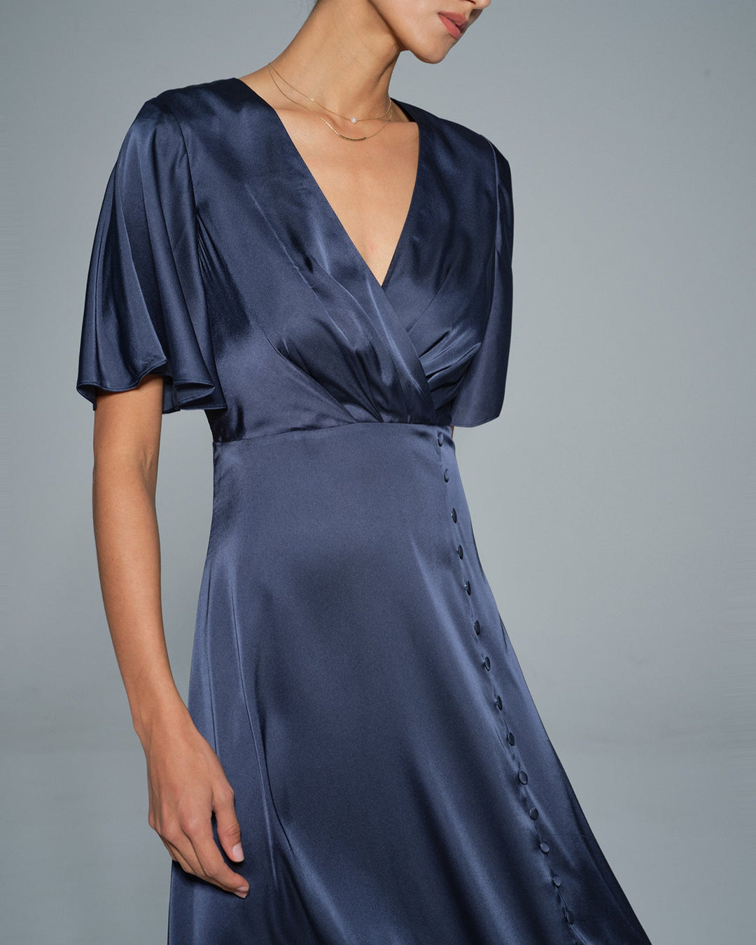 Morgan and Brooke | Satin Midi Dress for Women in Navy