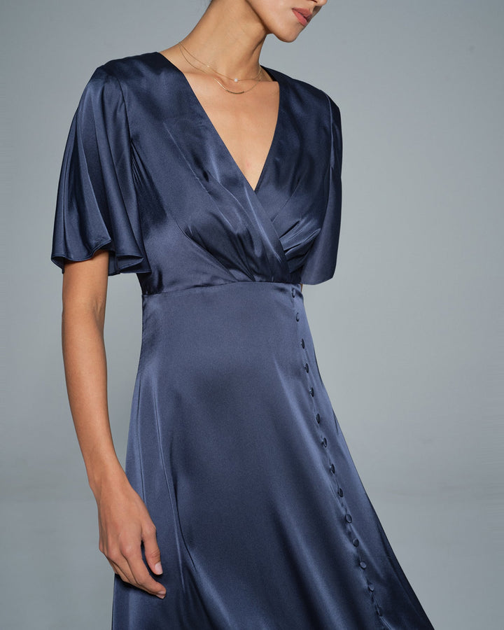 Morgan and Brooke | Satin Midi Dress for Women in Navy