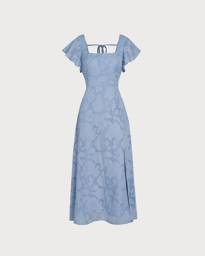 Morgan and Brooke | Floral Square Neck Midi Dress in Blue