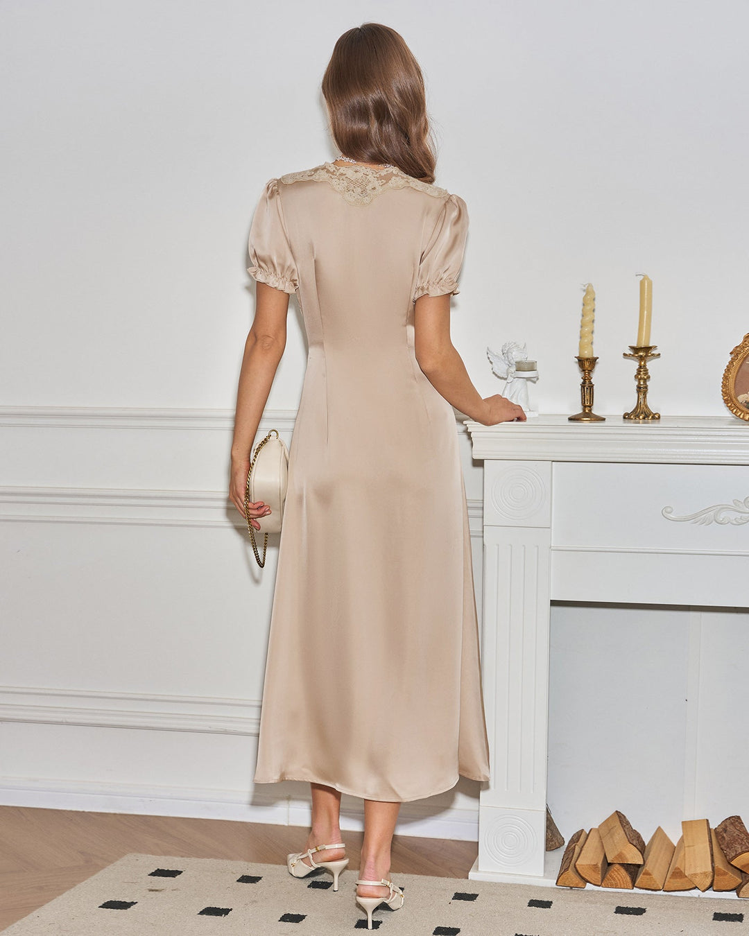 Morgan and Brooke | Lace Midi Dress for Women in Apricot