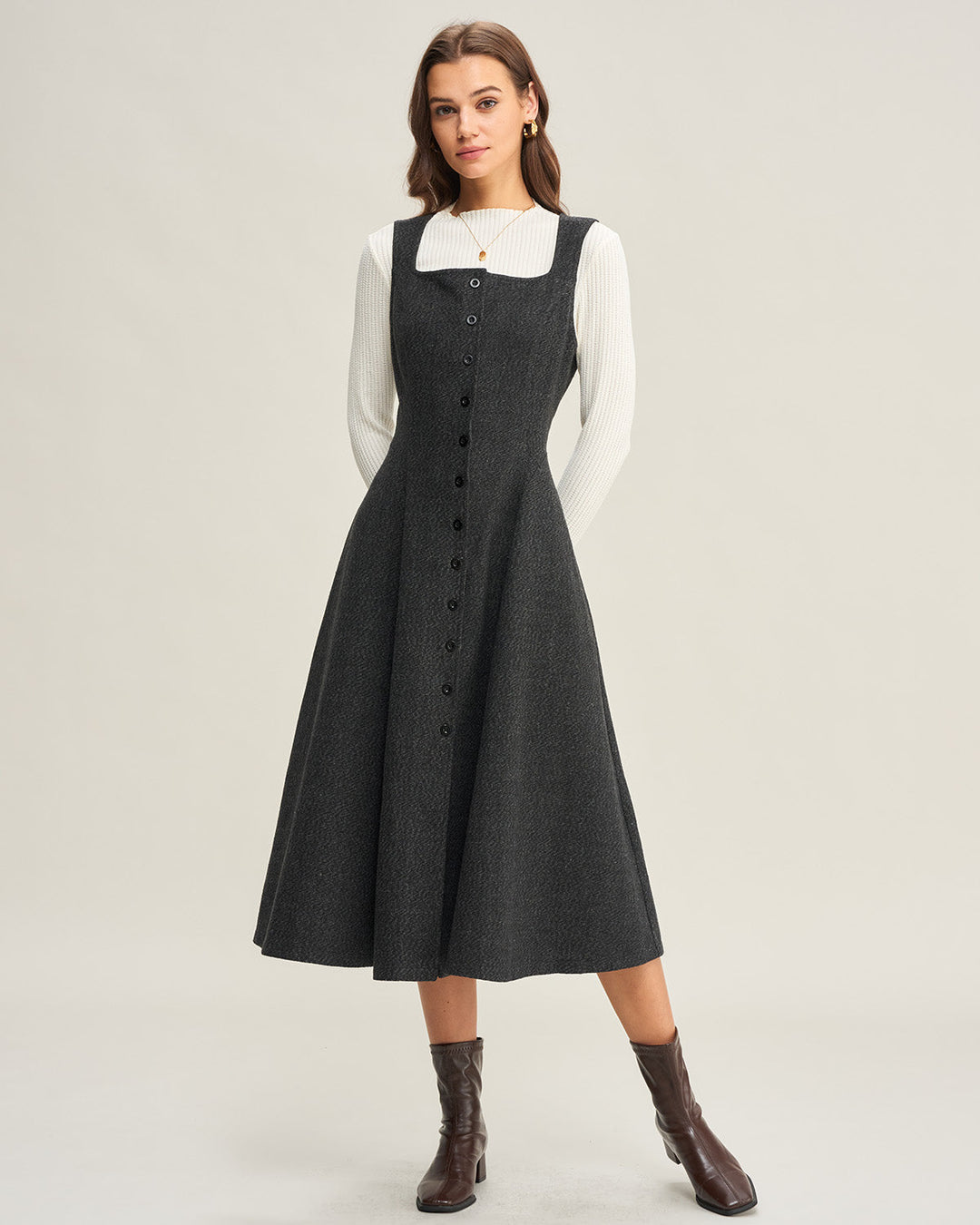 Morgan and Brooke | Grey Tweed Sleeveless Midi Dress