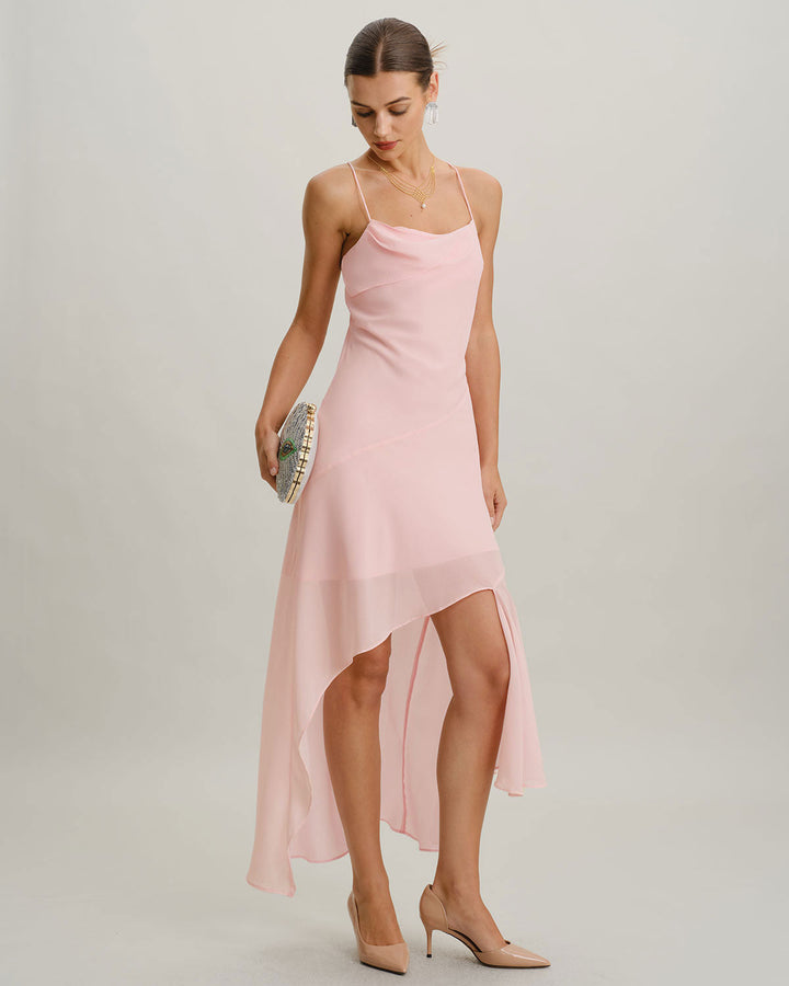 Morgan and Brooke | Chiffon A-Line Midi Dress for Women in Pink