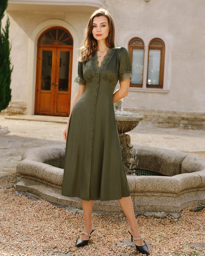 Morgan and Brooke | Lace Satin Midi Dress for Women in Green