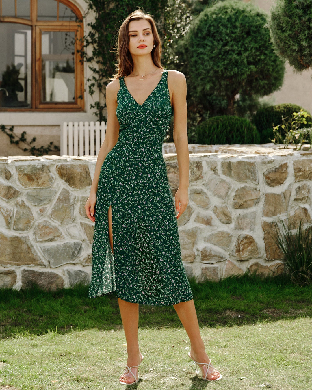 Morgan and Brooke | Floral Midi Dress for Women in Green