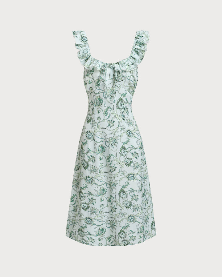 Morgan and Brooke | Floral Square Neck Ruched Midi Dress in Green
