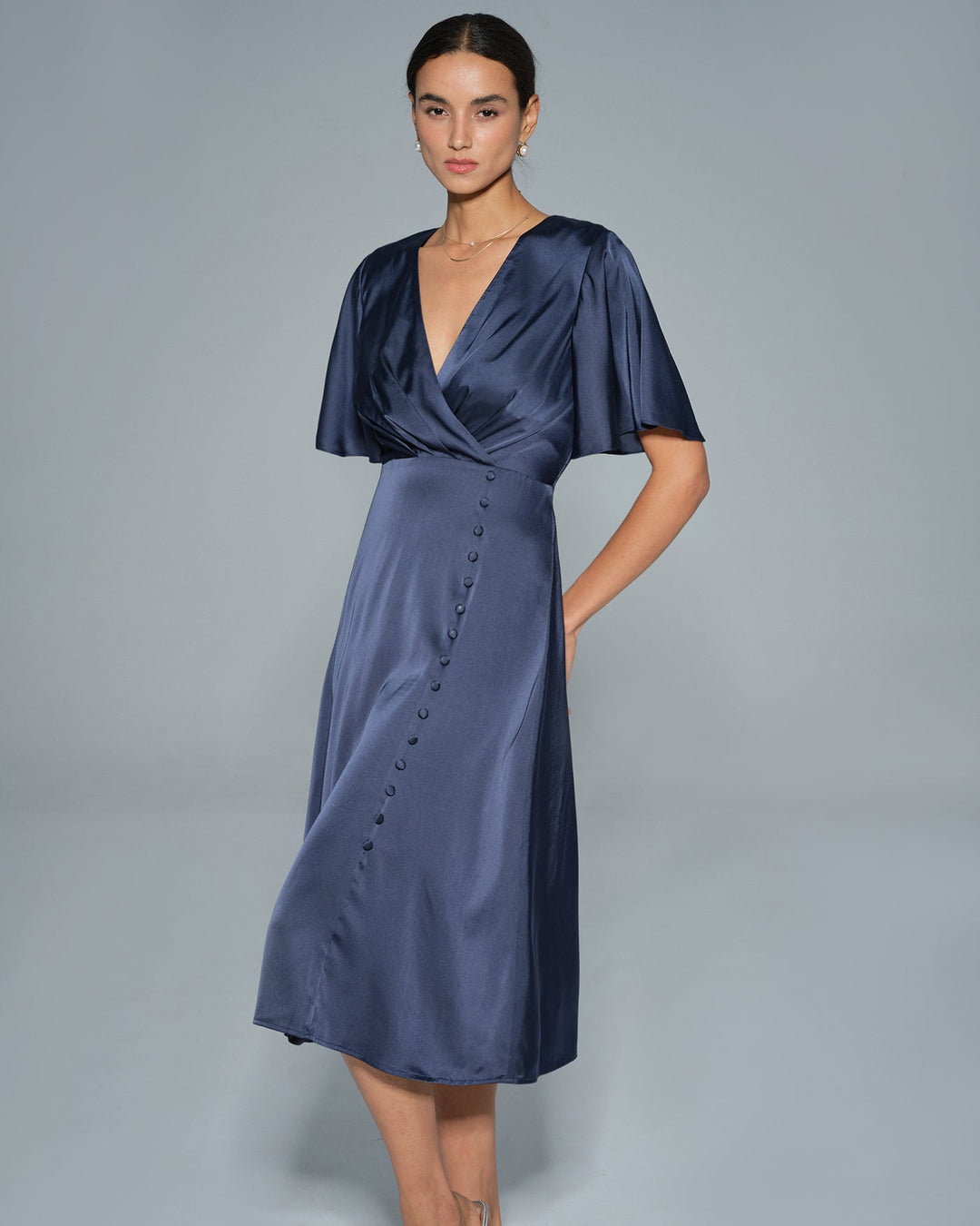 Morgan and Brooke | Satin Midi Dress for Women in Navy
