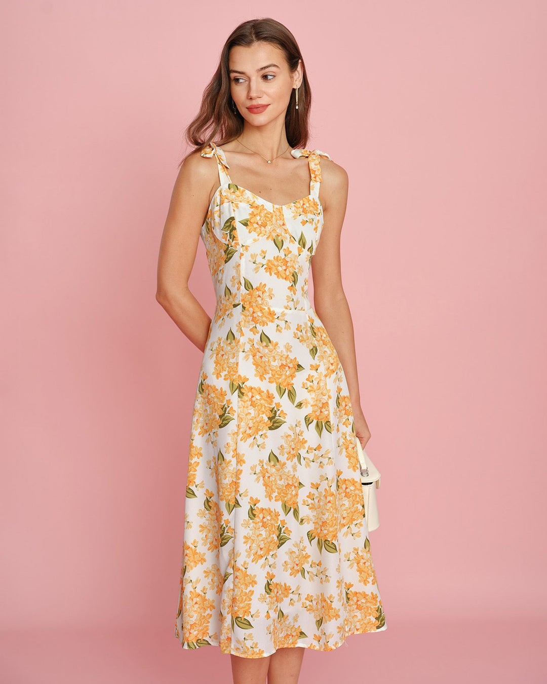 Morgan and Brooke | Floral Slip Midi Dress for Women in Orange