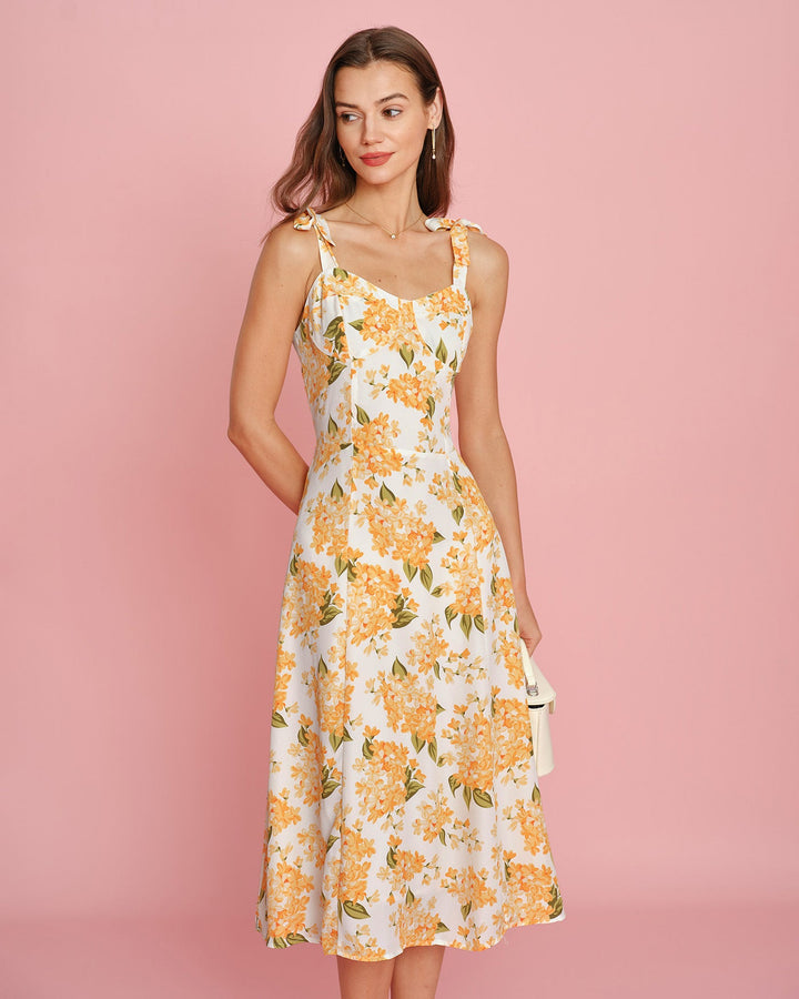 Morgan and Brooke | Floral Slip Midi Dress for Women in Orange