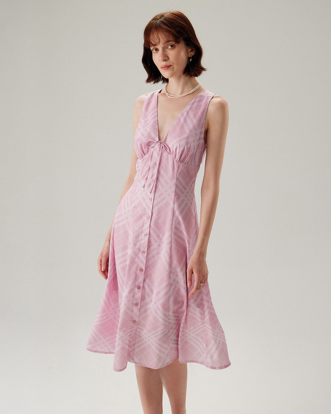 Morgan and Brooke | Striped Sleeveless Midi Dress for Women in Pink