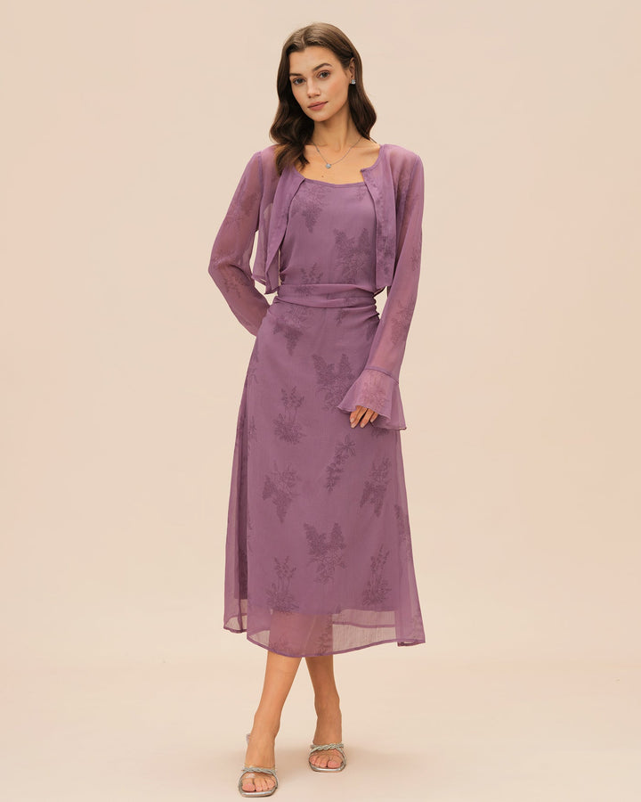 Morgan and Brooke | Floral Ruched Slip Midi Dress for Women in Purple
