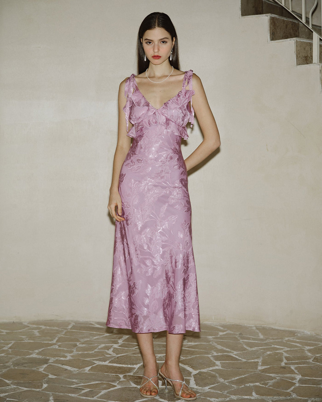 Morgan and Brooke | Jacquard Slip Maxi Dress for Women in Purple