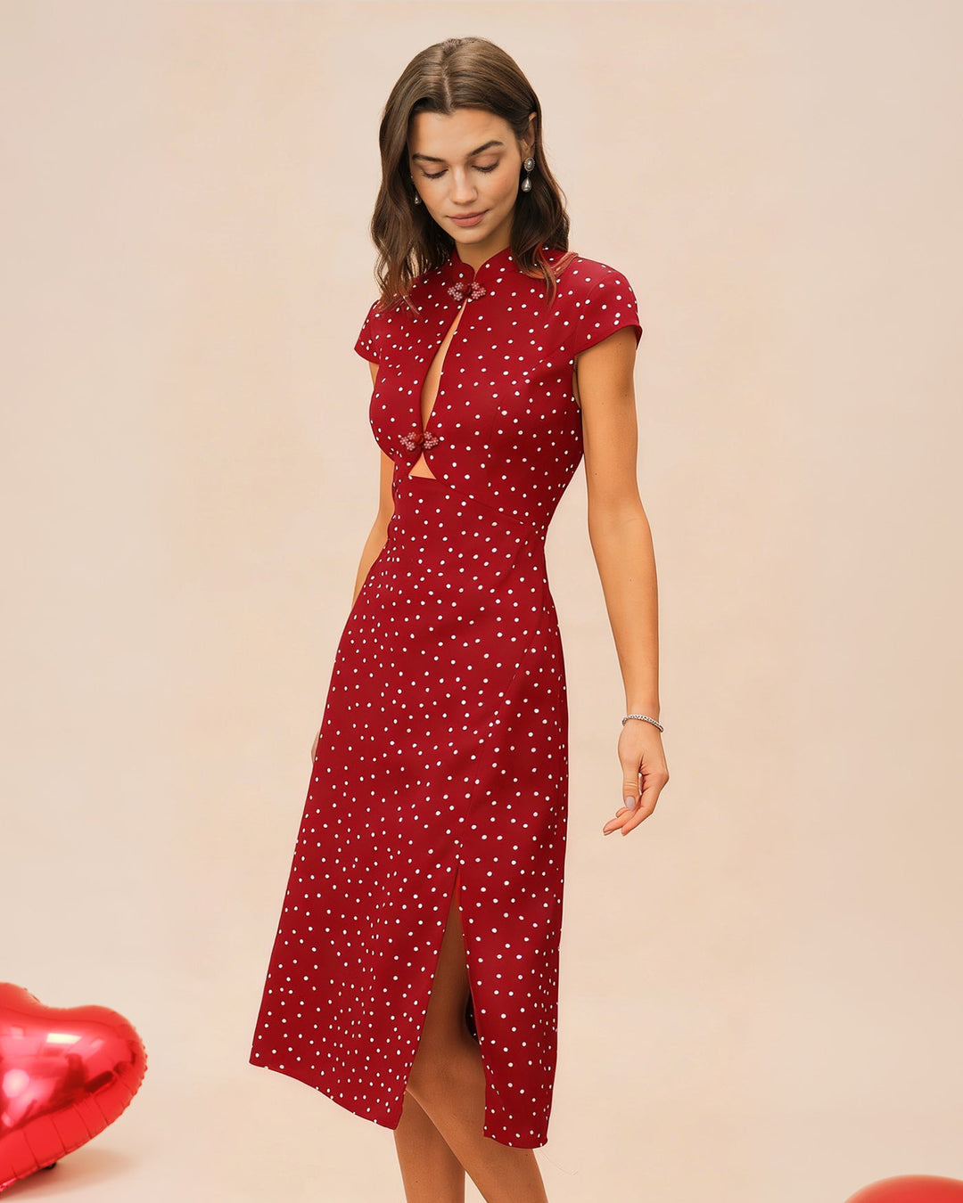 Morgan and Brooke | Red Polka Dot Midi Dress