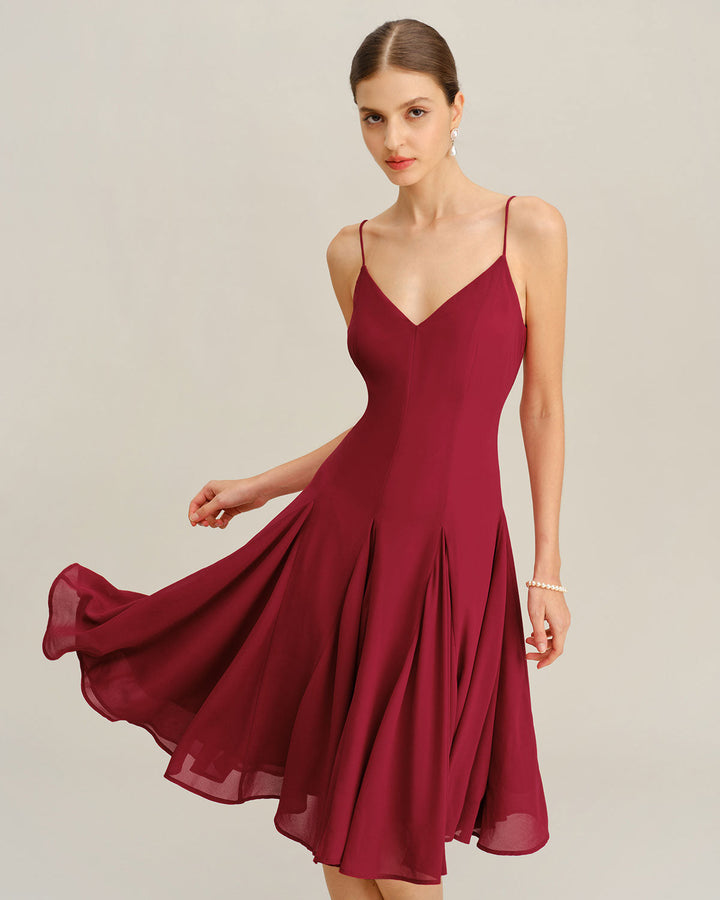 Morgan and Brooke | Chiffon A-Line Slip Midi Dress in Red