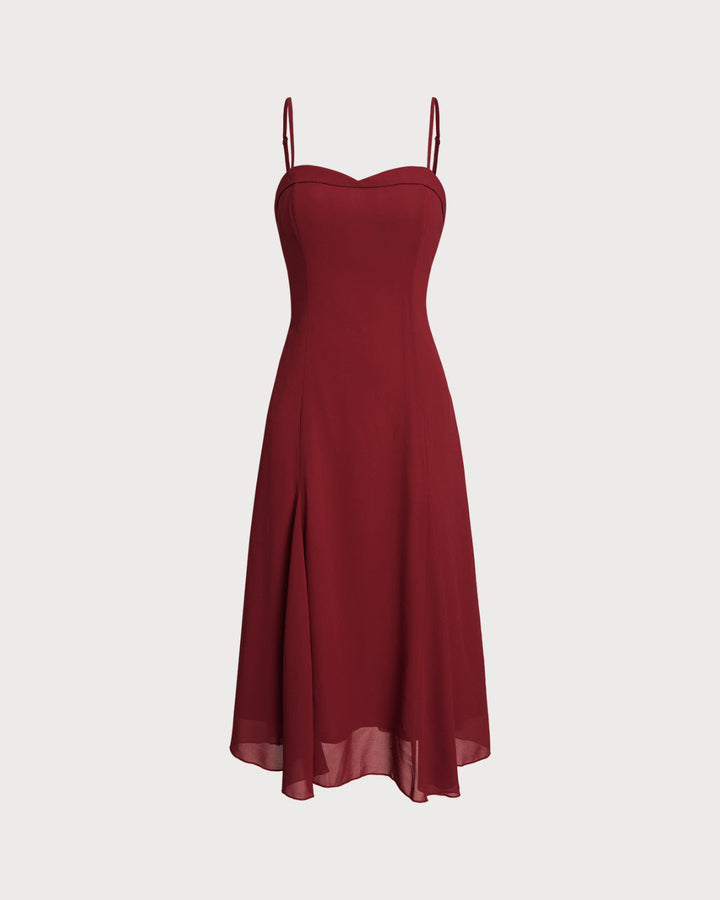 Morgan and Brooke | A-Line Corset Slip Midi Dress for Women in Red