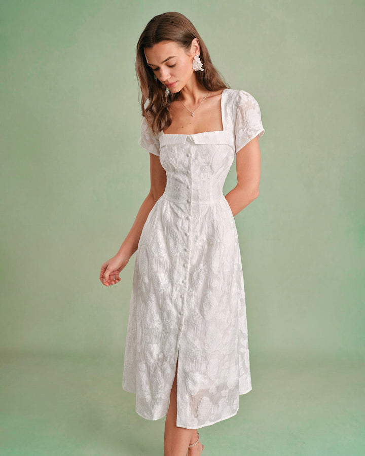 Morgan and Brooke | White Square Neck Cross Midi Dress