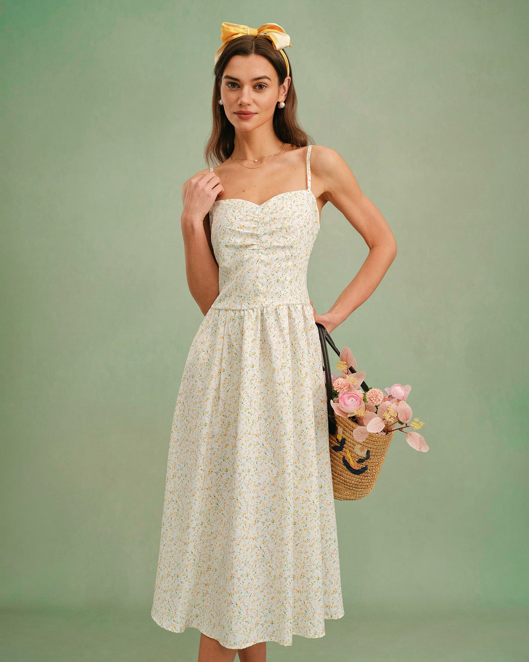 Morgan and Brooke | Floral Slip Midi Dress for Women in Yellow