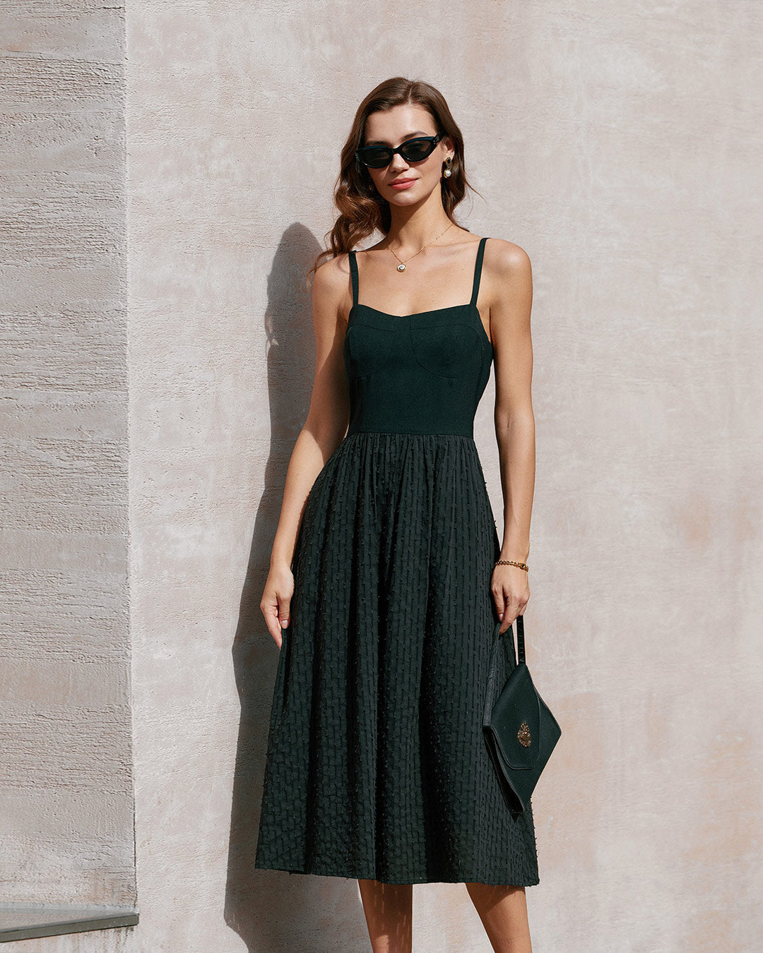 Morgan and Brooke | Sweetheart Neck Slip Midi Dress in Black