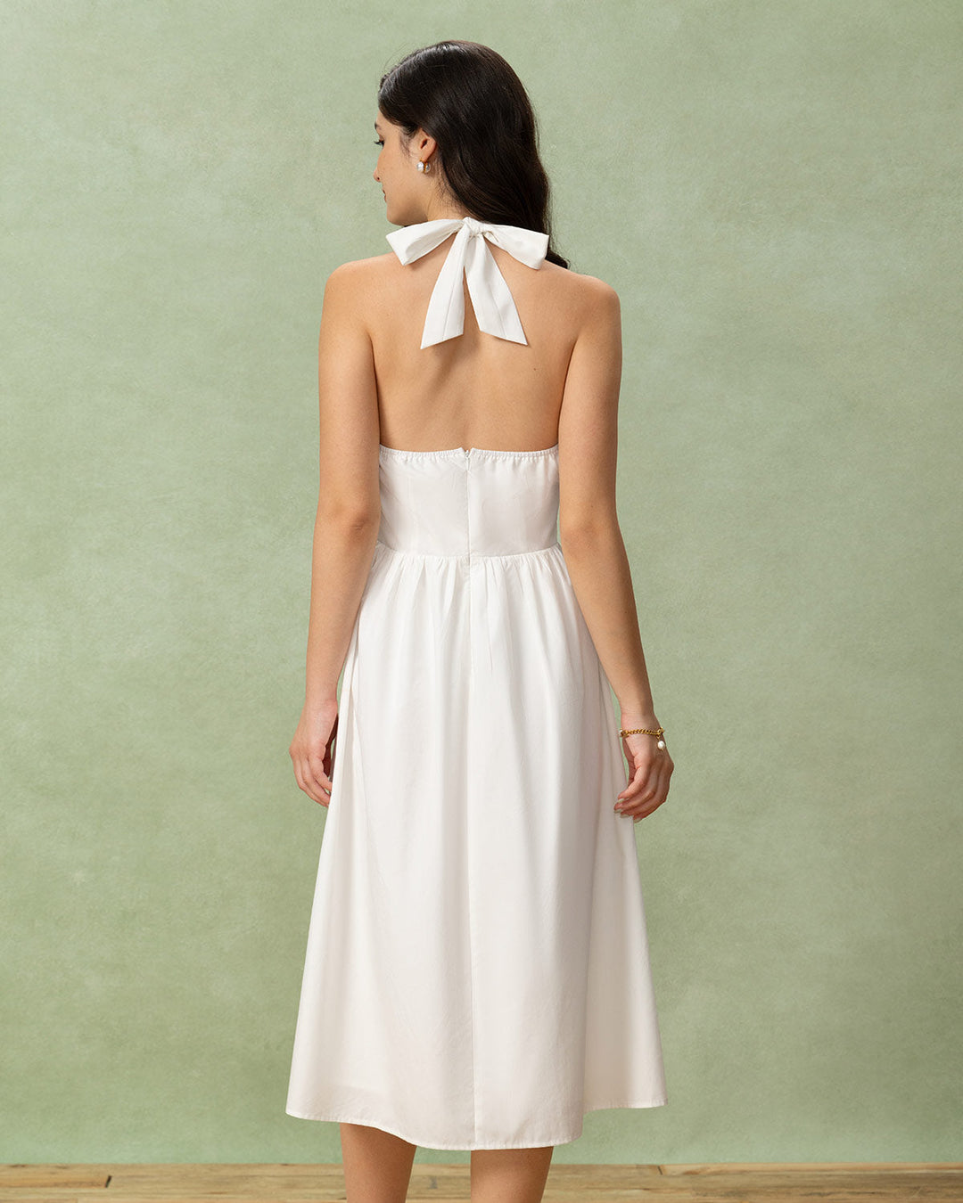Morgan and Brooke | White Embroidered A-Line Halter Midi Dress