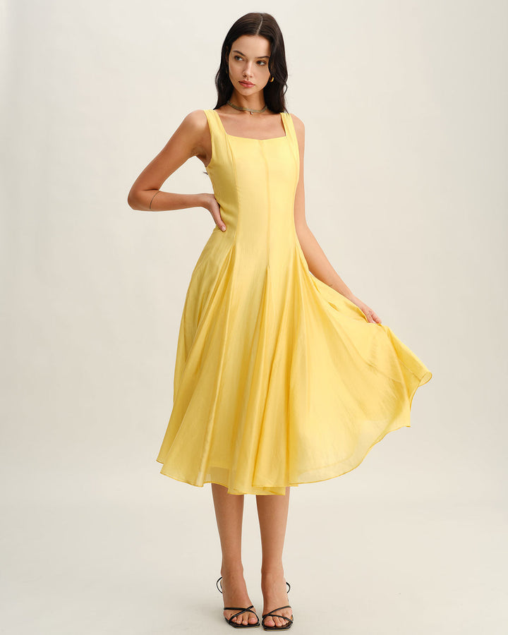 Morgan and Brooke | Yellow Pleated Slip Midi Dress