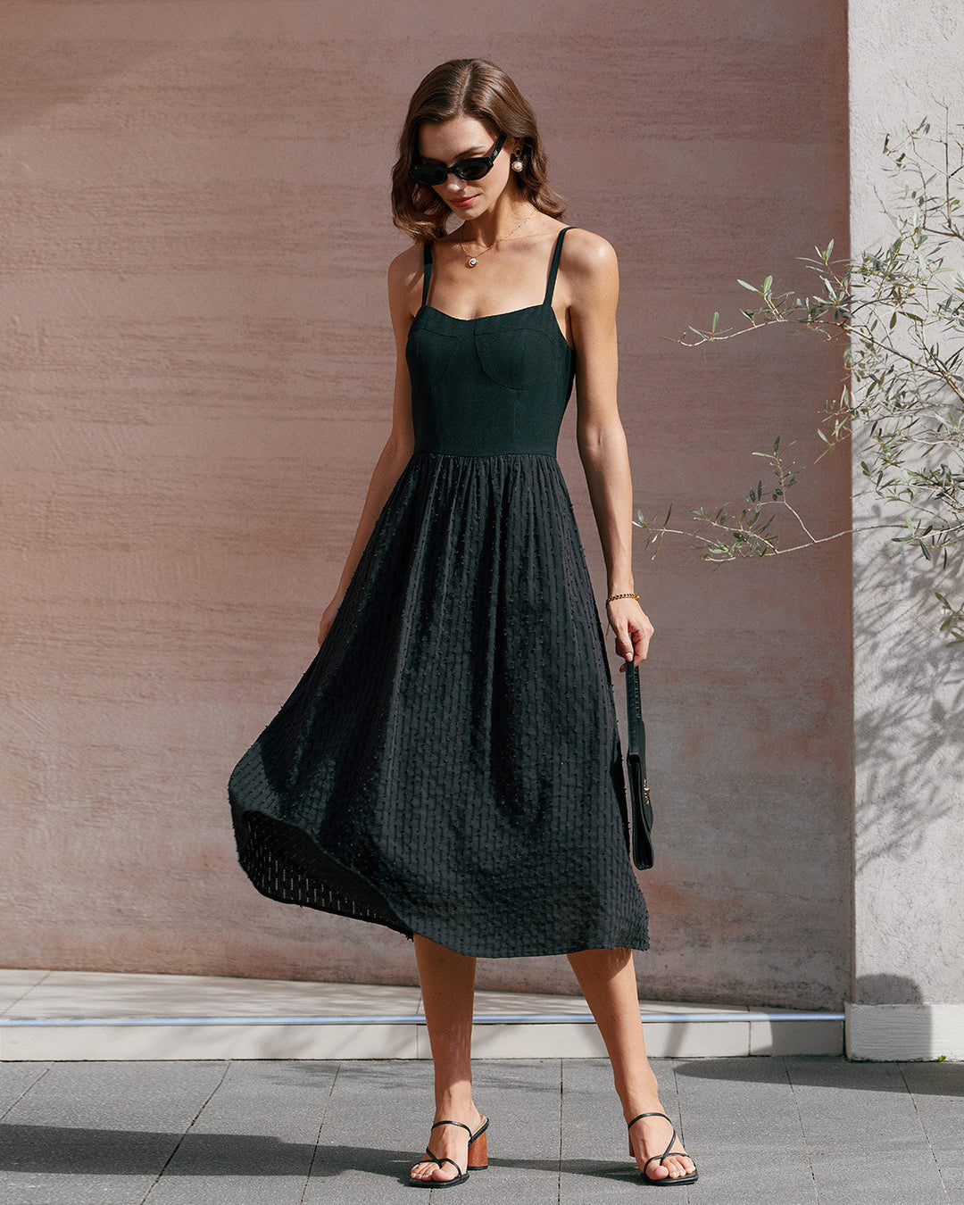 Morgan and Brooke | Sweetheart Neck Slip Midi Dress in Black