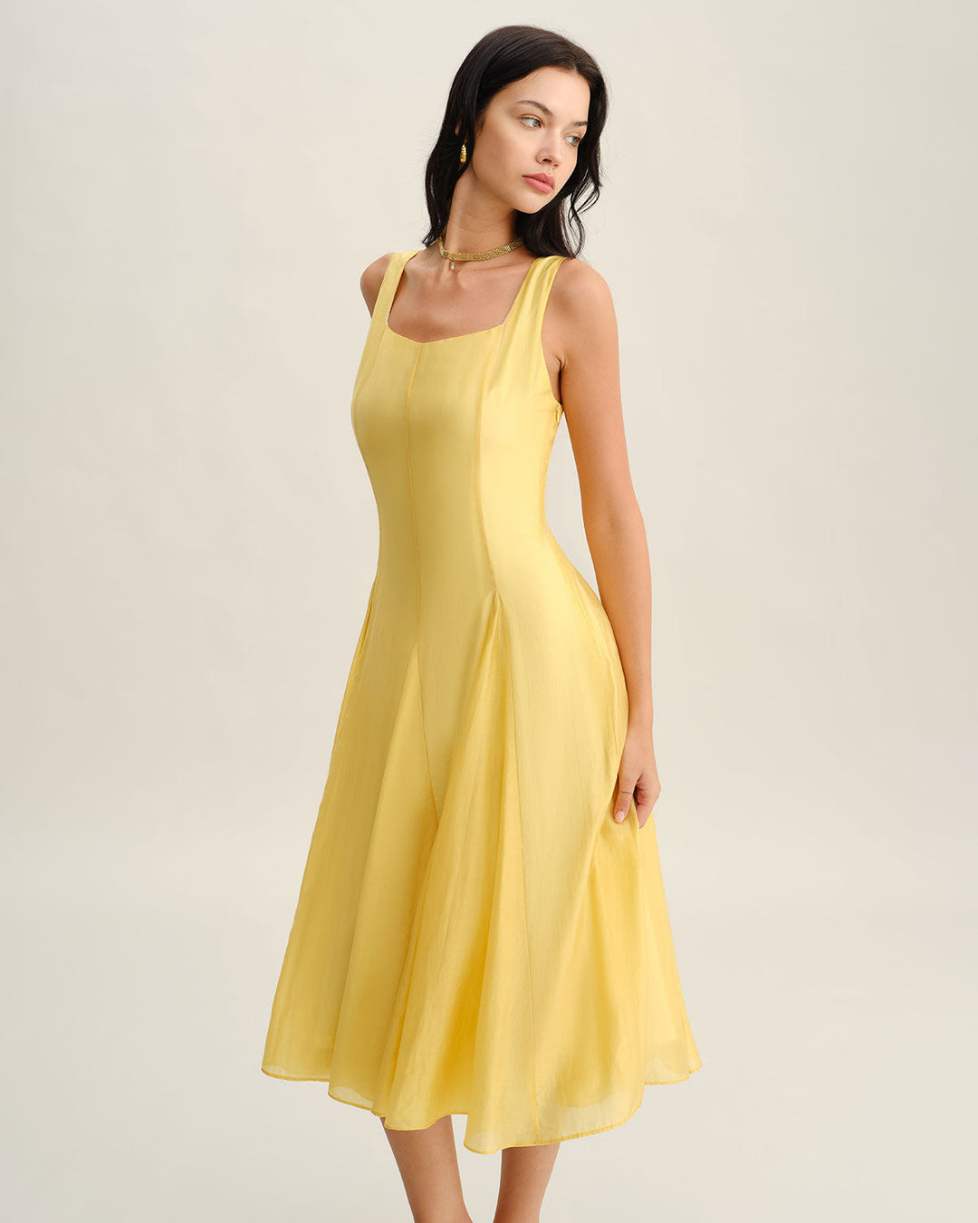 Morgan and Brooke | Yellow Pleated Slip Midi Dress