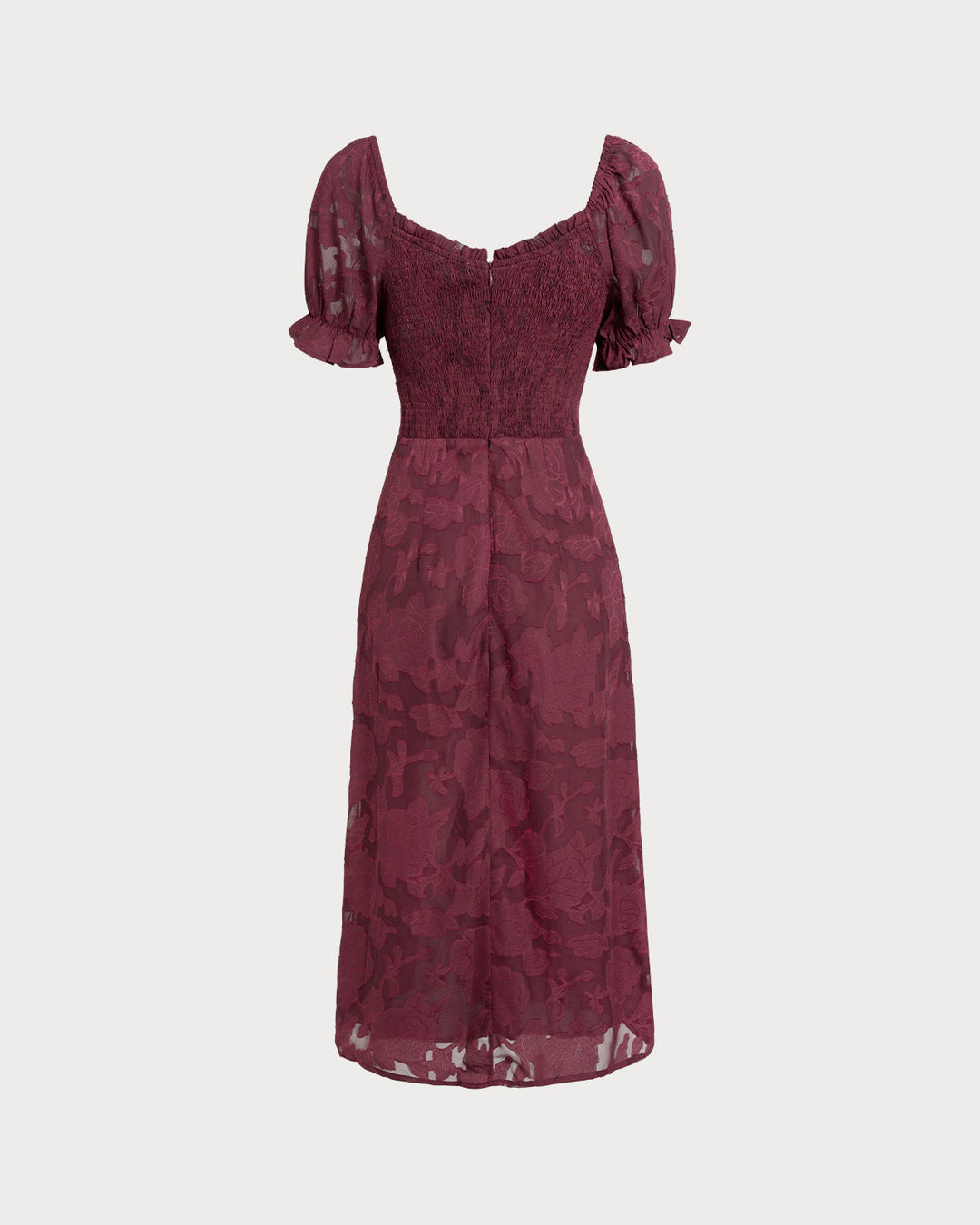 Morgan and Brooke | Wine Red Jacquard Slit Midi Dress