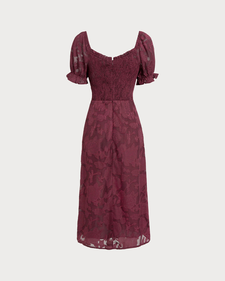 Morgan and Brooke | Wine Red Jacquard Slit Midi Dress