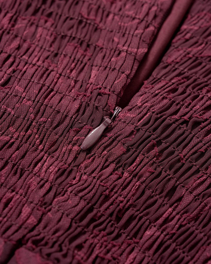 Morgan and Brooke | Wine Red Jacquard Slit Midi Dress