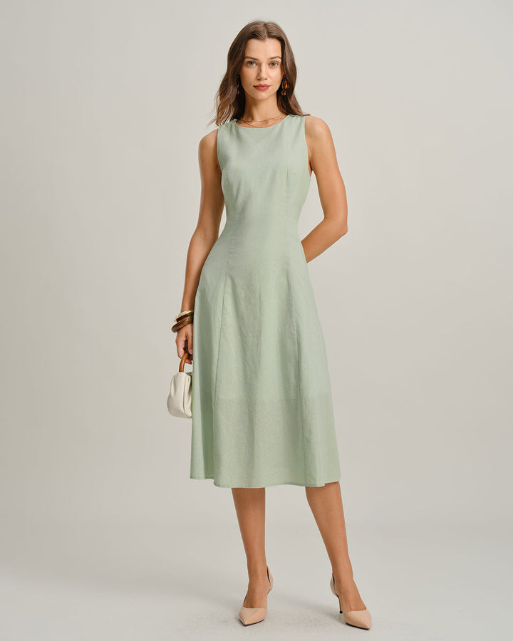 Morgan and Brooke | Green Sleeveless Midi Dress
