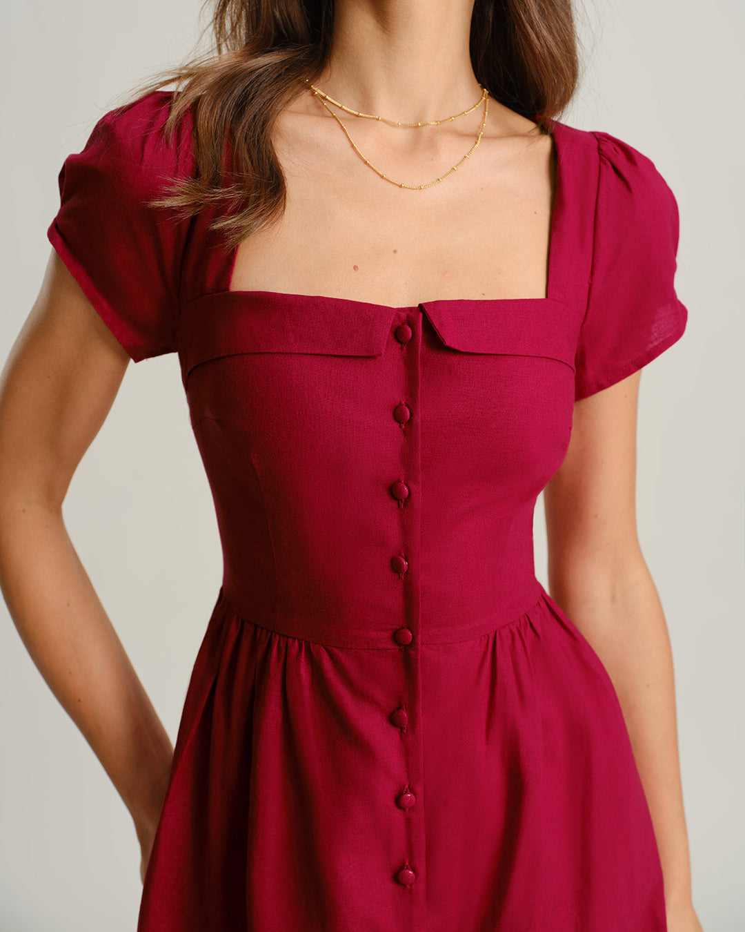 Morgan and Brooke | Wine Red Square Neck A-Line Midi Dress