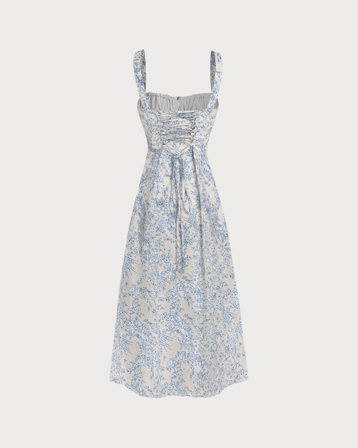 Morgan and Brooke | Floral Ruched Slip Midi Dress for Women in Blue
