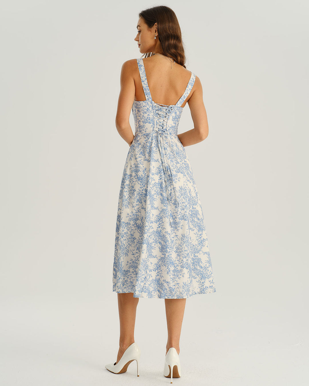 Morgan and Brooke | Floral Ruched Slip Midi Dress for Women in Blue