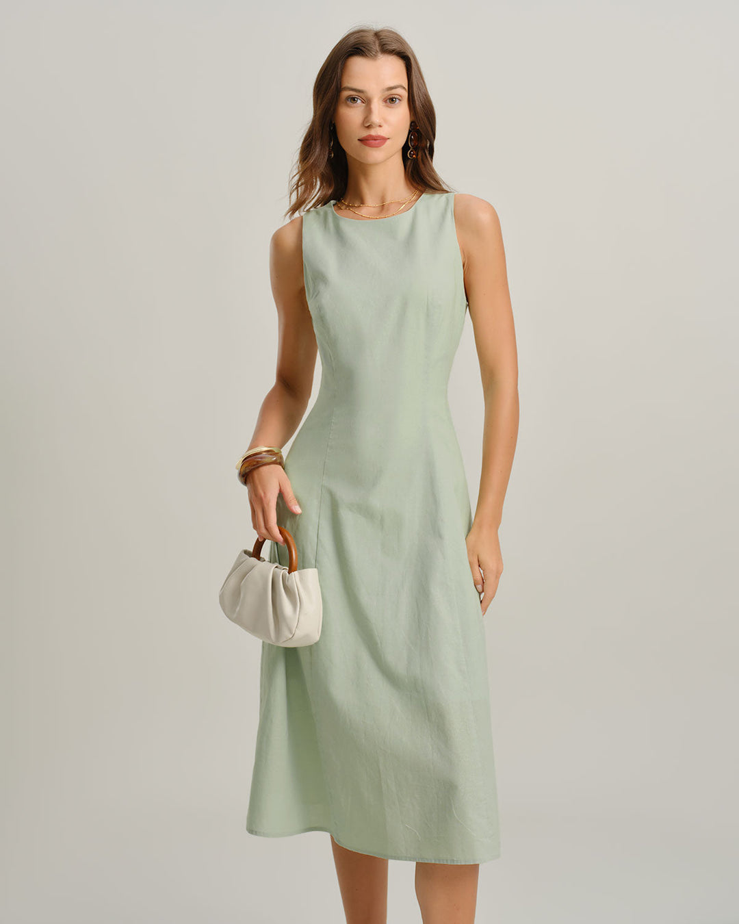 Morgan and Brooke | Green Sleeveless Midi Dress