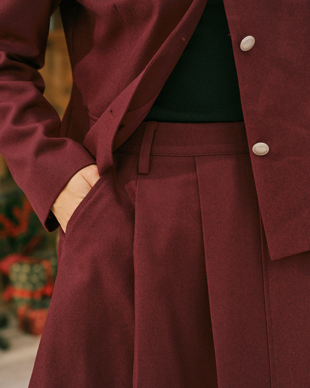 Morgan and Brooke | Wine Red Pleated A-Line Mini Skirt