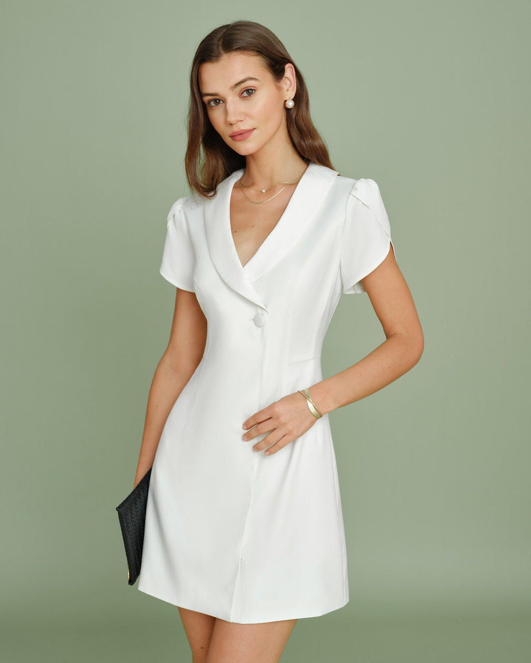 Morgan and Brooke | Satin Mini Dress, Beige, Women's, Collared, Fitted