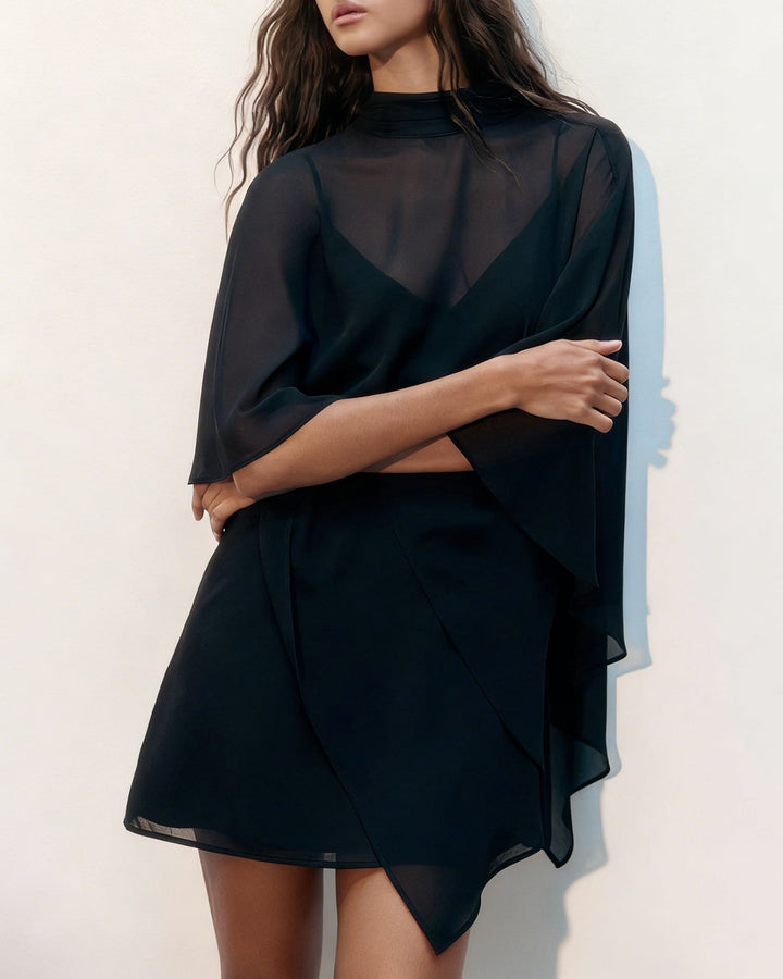 Morgan and Brooke | Black Cape Sleeve Mini Dress