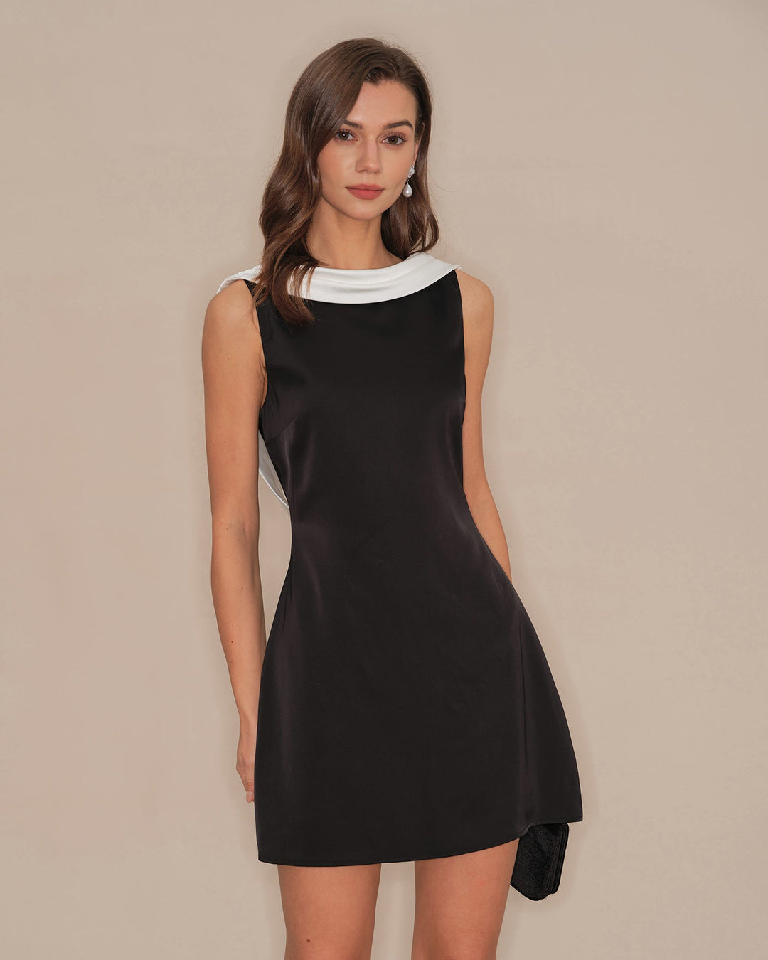 Morgan and Brooke | Cowl Neck Backless Mini Dress, Black