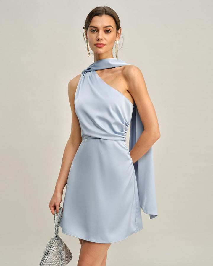 Morgan and Brooke | One Shoulder Satin Mini Dress, Blue