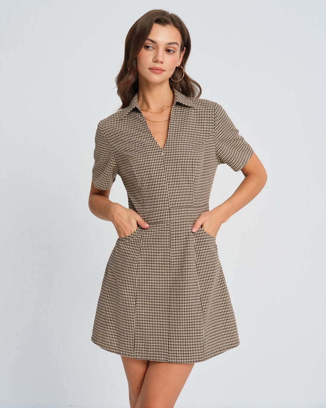 Morgan and Brooke | Brown Plaid Mini Dress