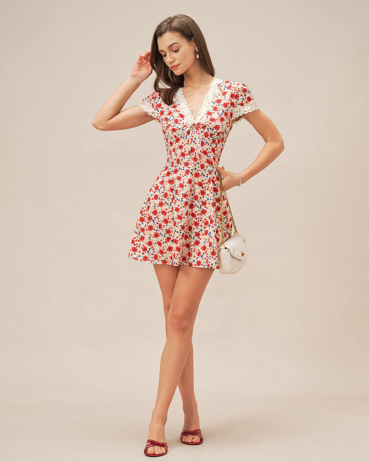 Morgan and Brooke | Floral Lace Mini Dress for Women in Red